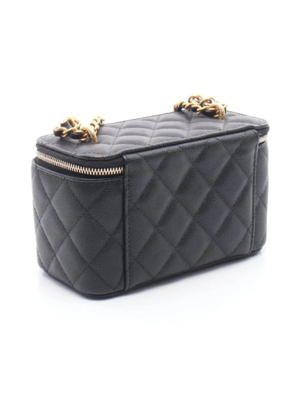 Chanel Shoulder Bag Quilted Vanity Black Calf Chain